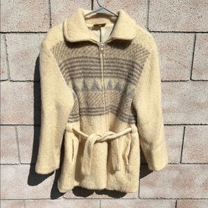 Vintage Cozy Cream and Brown Wool Coat